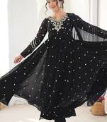 Black embroiderey work georgette kurta set