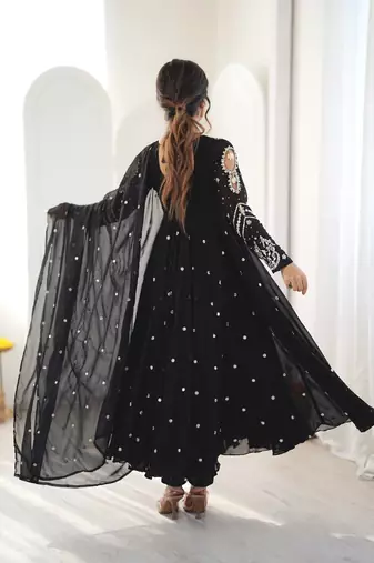 Black embroiderey work georgette kurta set