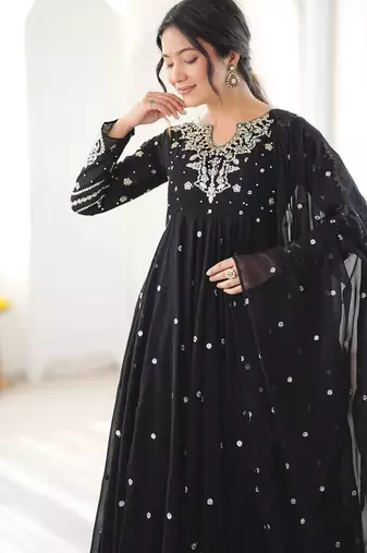 Black embroiderey work georgette kurta set