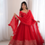 Red sequins & coding work fendi silk gown set