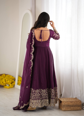 Purple sequins & coding work fendi silk gown set 2