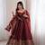 Maroon sequins & coding work fendi silk gown set