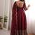 Maroon sequins & coding work fendi silk gown set