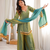 Green mirror work lace border crush silk kurta palazzo set