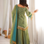 Green mirror work lace border crush silk kurta palazzo set