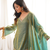 Green mirror work lace border crush silk kurta palazzo set