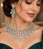 Mint Green Bridal Necklace Earrings Set, Crystal Wedding Jewelry