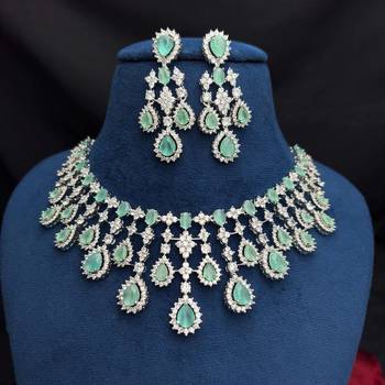 Mint Green Bridal Necklace Earrings Set, Crystal Wedding Jewelry 2