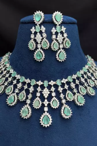Mint Green Bridal Necklace Earrings Set, Crystal Wedding Jewelry