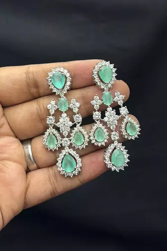 Mint Green Bridal Necklace Earrings Set, Crystal Wedding Jewelry