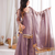 Lavender mirror work lace border crush silk kurta palazzo set