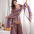 Lavender mirror work lace border crush silk kurta palazzo set