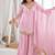 Pink mirror work lace border crush silk kurta palazzo set