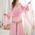 Pink mirror work lace border crush silk kurta palazzo set