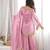Pink mirror work lace border crush silk kurta palazzo set