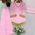 Pink mirror work lace border crush silk kurta palazzo set