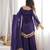 Purple mirror work lace border crush silk kurta palazzo set