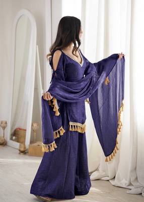 Purple mirror work lace border crush silk kurta palazzo set 4