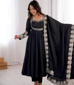 Black sequins embroidered roman silk anarkali set