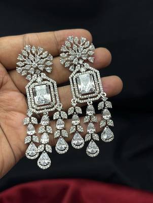 Crystal Bridal Necklace & Earrings Set, Silver Tone CZ Statement Jewelry 4