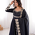 Black sequins embroidered roman silk anarkali set