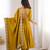 Yellow sequins embroidered roman silk anarkali set