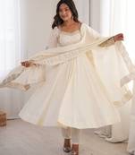 White sequins embroidered roman silk anarkali set