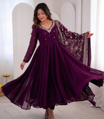 Purple khatli & mirror work georgette gown set