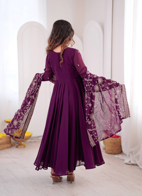 Purple khatli & mirror work georgette gown set 2