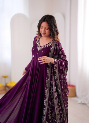 Purple khatli & mirror work georgette gown set 4