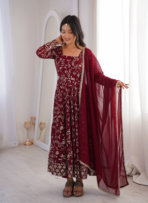 Maroon heavy embroidered georgette anarkali set 3