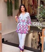 Cream printed pure cotton kurta pant set