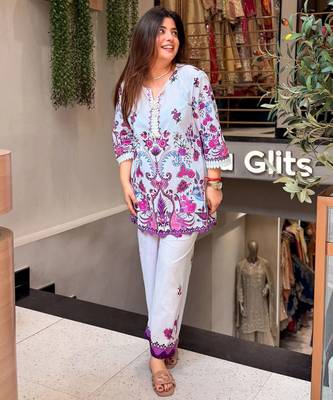 Cream printed pure cotton kurta pant set 2