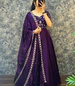 Purple embroidered vichitra silk anarkali gown with dupatta set
