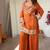 Orange embroidered mirror work chinon silk kurta palazzo set with striped dupatta