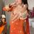 Orange embroidered mirror work chinon silk kurta palazzo set with striped dupatta