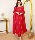 Red embroidered mul chanderi silk kurta set with chanderi dupatta