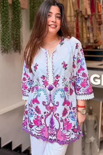 Cream printed pure cotton kurta pant set