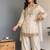 Cream embroidered mirror work chinon silk kurta palazzo set with striped dupatta