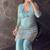 Aqua rama beads embroidered silk crepe kurta blouse with palazzo set