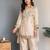 Cream embroidered mirror work chinon silk kurta palazzo set with striped dupatta