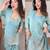 Aqua rama beads embroidered silk crepe kurta blouse with palazzo set