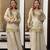 Cream embroidered mirror work chinon silk kurta palazzo set with striped dupatta