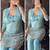 Aqua rama beads embroidered silk crepe kurta blouse with palazzo set