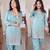 Aqua rama beads embroidered silk crepe kurta blouse with palazzo set