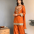 Orange embroidered mirror work chinon silk kurta palazzo set with striped dupatta