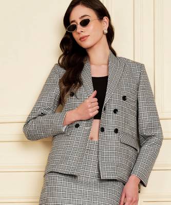 Checked notched lapel double-breasted  blazers 1