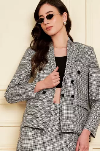 Checked notched lapel double-breasted  blazers