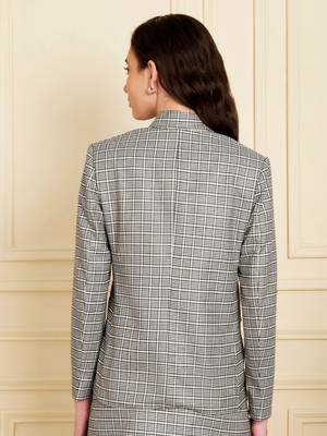 Checked notched lapel double-breasted  blazers 2