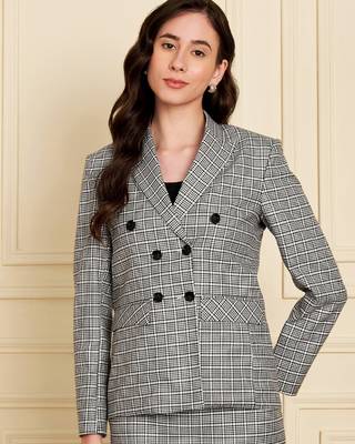 Checked notched lapel double-breasted  blazers 3